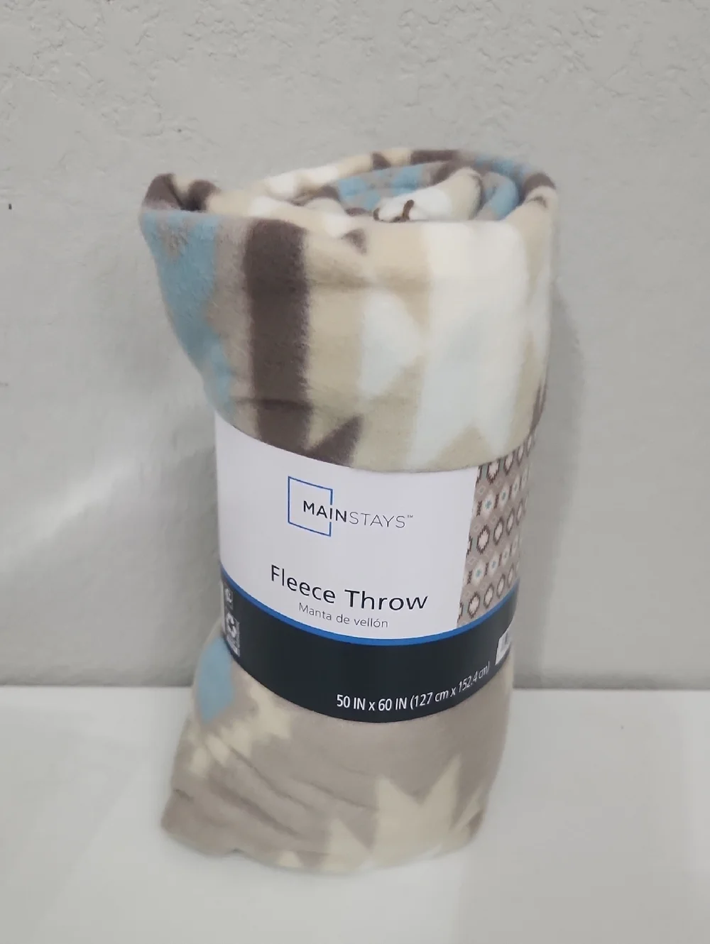 Mainstays Blue Cream Tan Fleece Throw Blanket